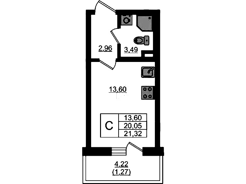 Квартира студия 21.32 м², 1/4 эт., ЖК «Новая история»